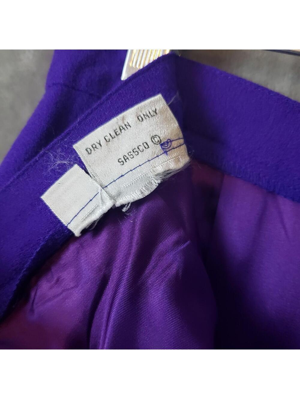 Sassco 100% Wool Blend Purple Pleated Midi Skirt Lined Button Size 12 - Picture 4 of 7